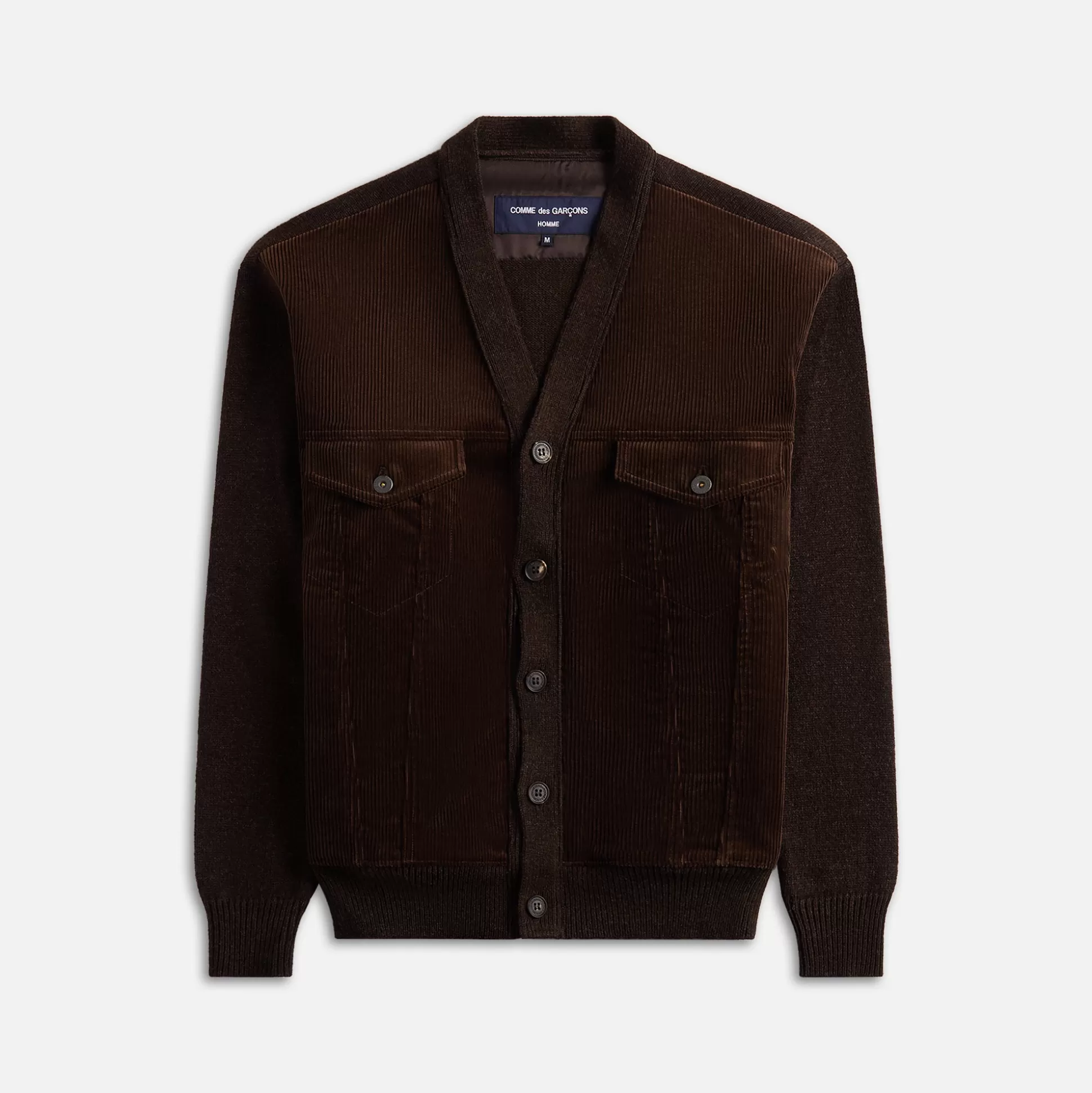 Shop CDG Homme wool knit cotton corduroy jacket Brown