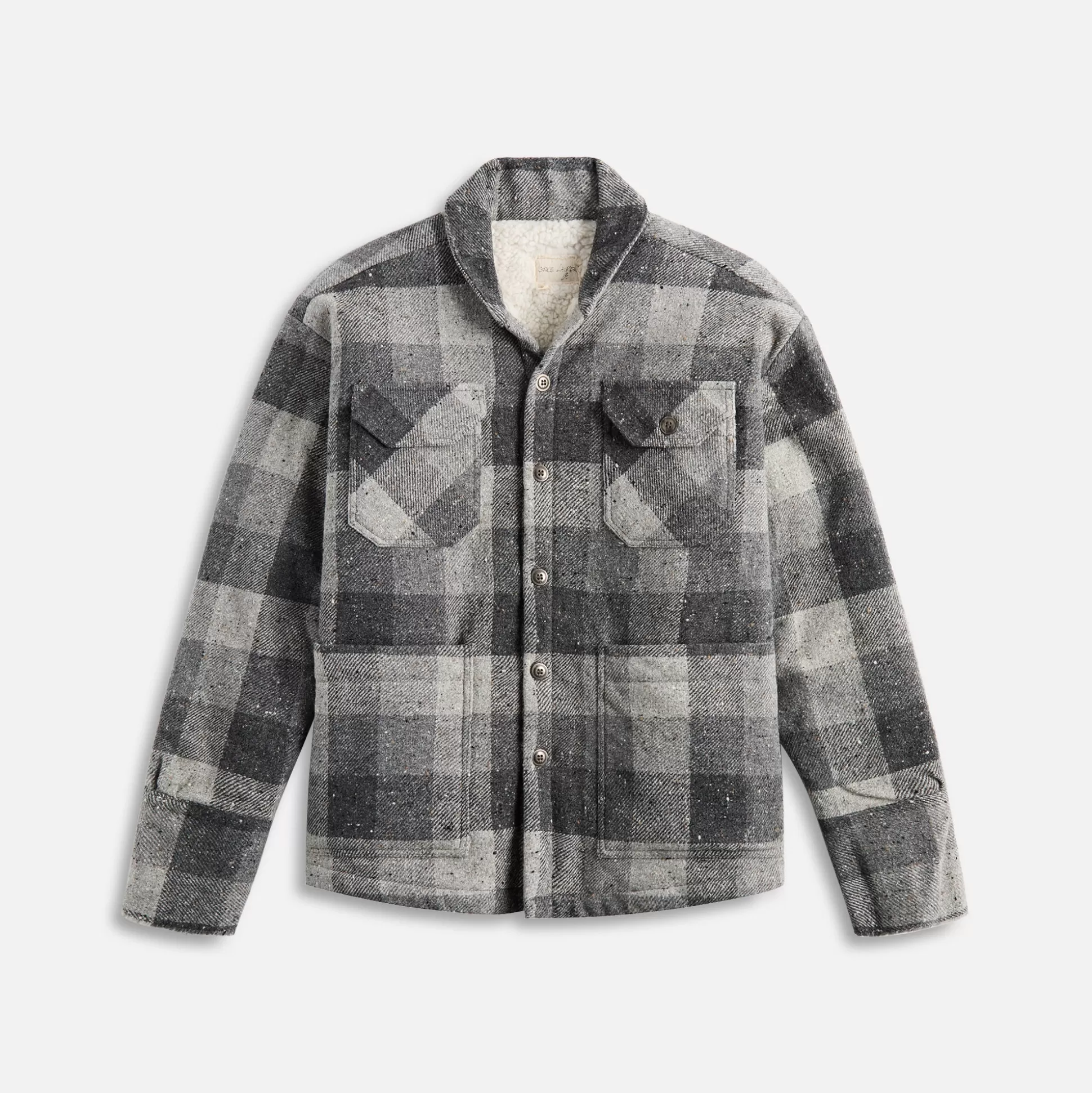 New Greg Lauren wool sherpa lined boxy Grey Plaid