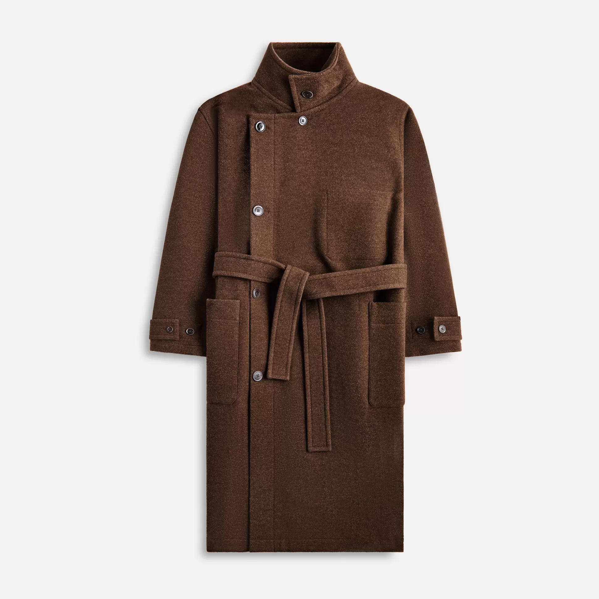 Shop Lemaire wrap coat with contrast stitch Brown Chine