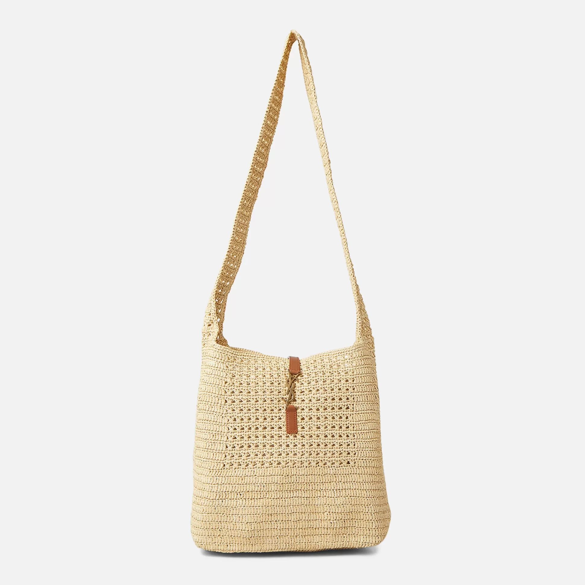 Fashion Saint Laurent ysl fantaisie raffia crochet hobo Natural