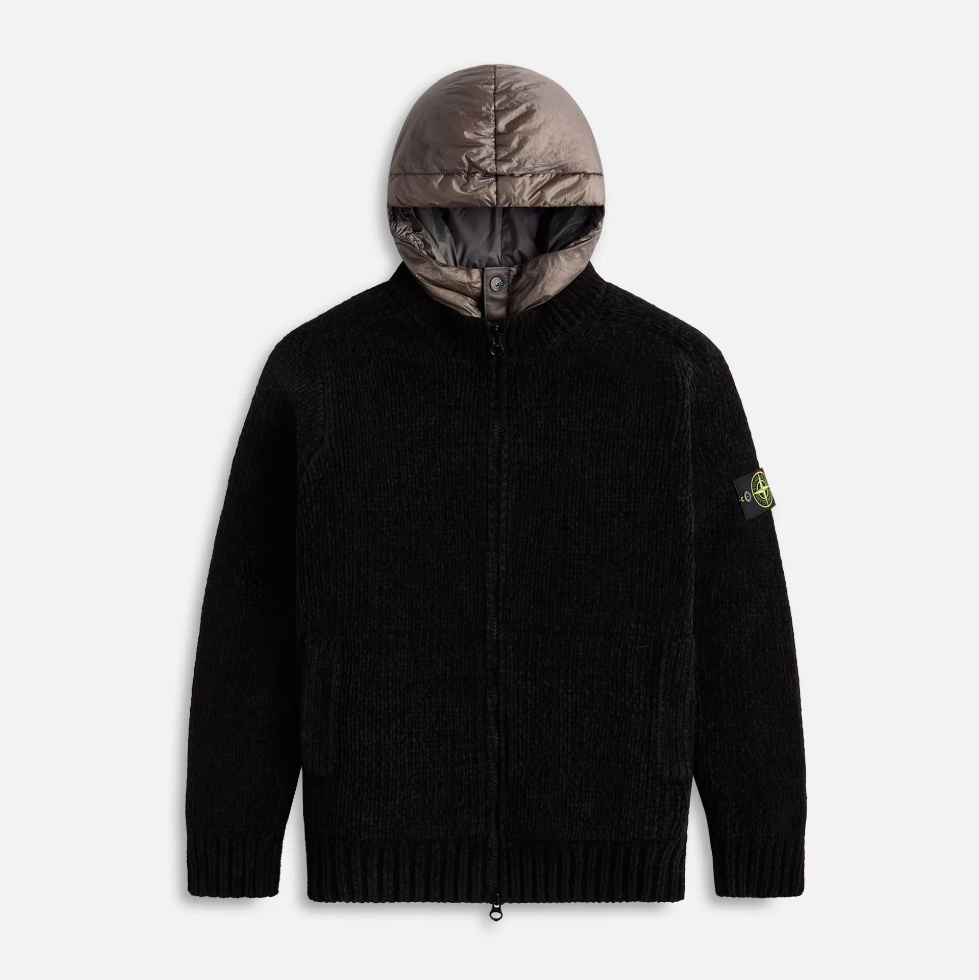 Cheap Stone Island zip knit hooded jacket Black